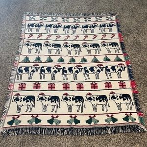 Holiday cow print decorative throw blanket